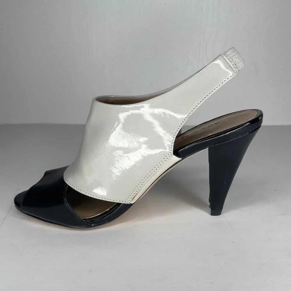 ANN TAYLOR Whimsigoth Mod Patent Colorblock Peep Toe Slingback Sandals Heels 6M